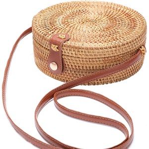 Hand woven round ratan cross body bag